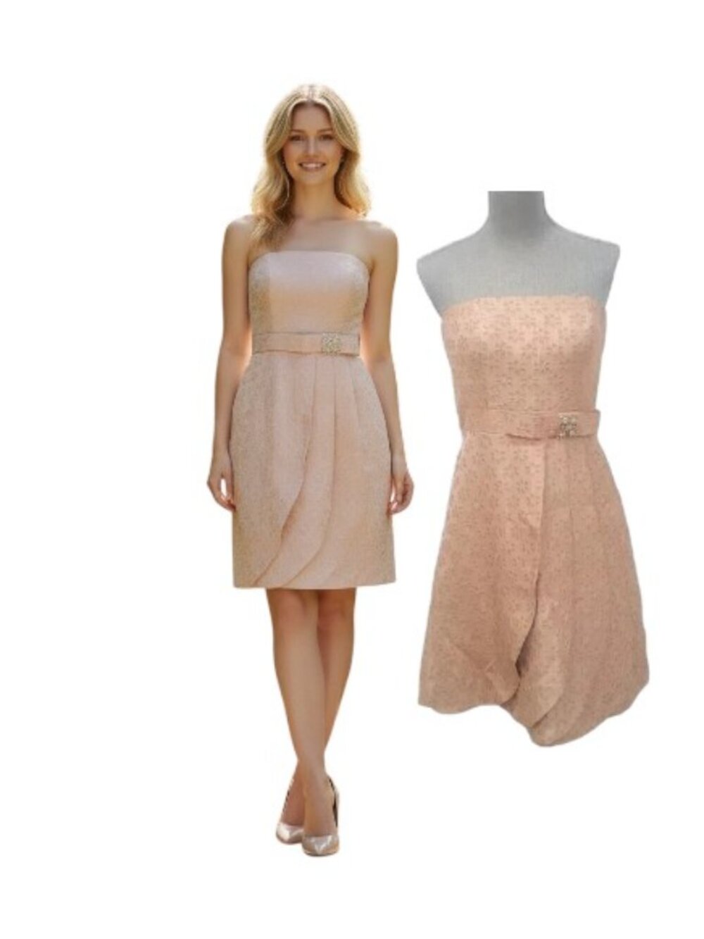 ALBERTO MAKALI Women's Strapless Gold Party Dress SIZE 8 **USED ***